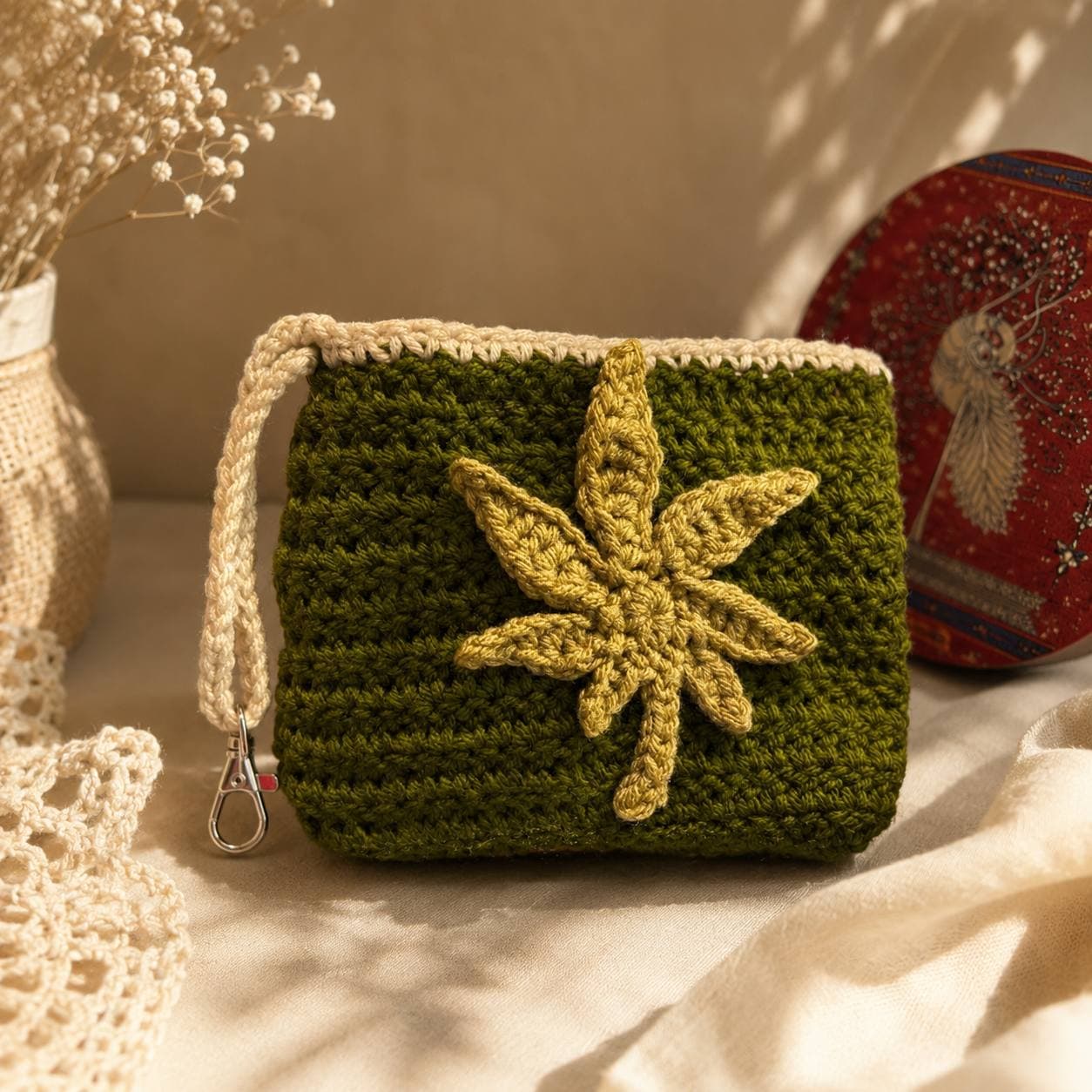Leaf Appliqué Zip Pouch