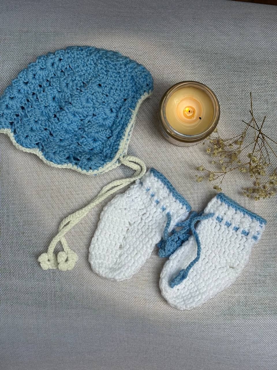 Baby Bonnet & Mitten Set (Sky Blue)