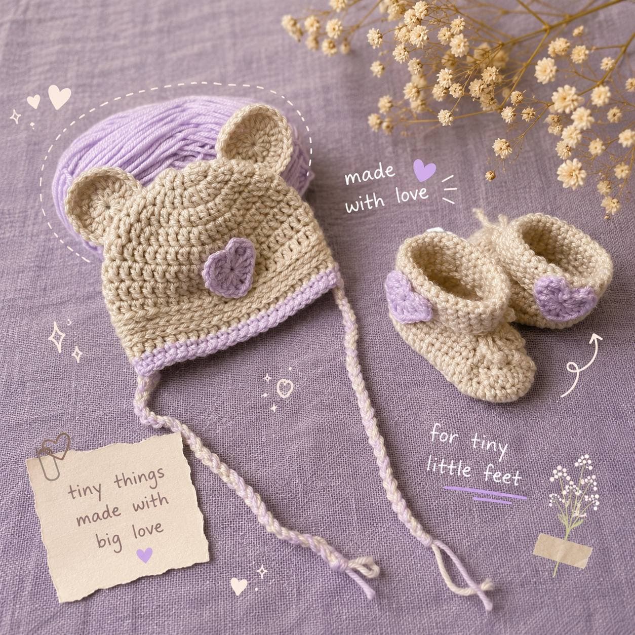 Bear Bonnet & Booties Set